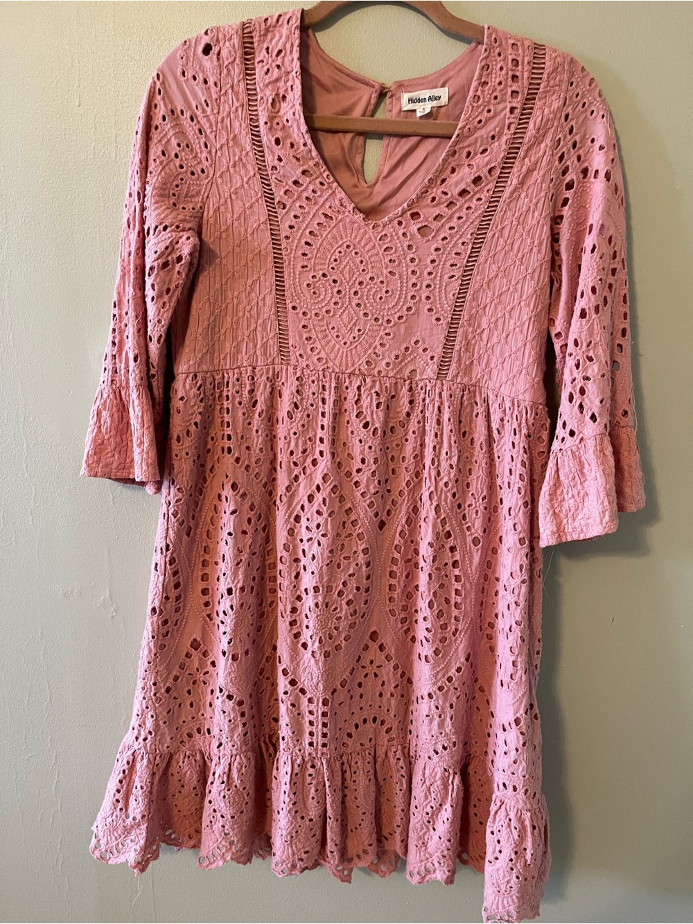 Hidden Alley Pink Babydoll Dress with Bell Sleeves Size S